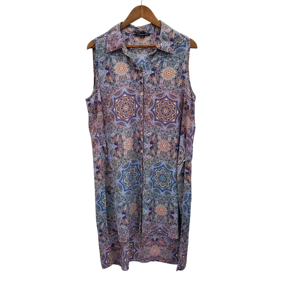 Zac & Rachel Womens Sleeveless Paisley Print Button Up Tunic Top Plus Size 1X